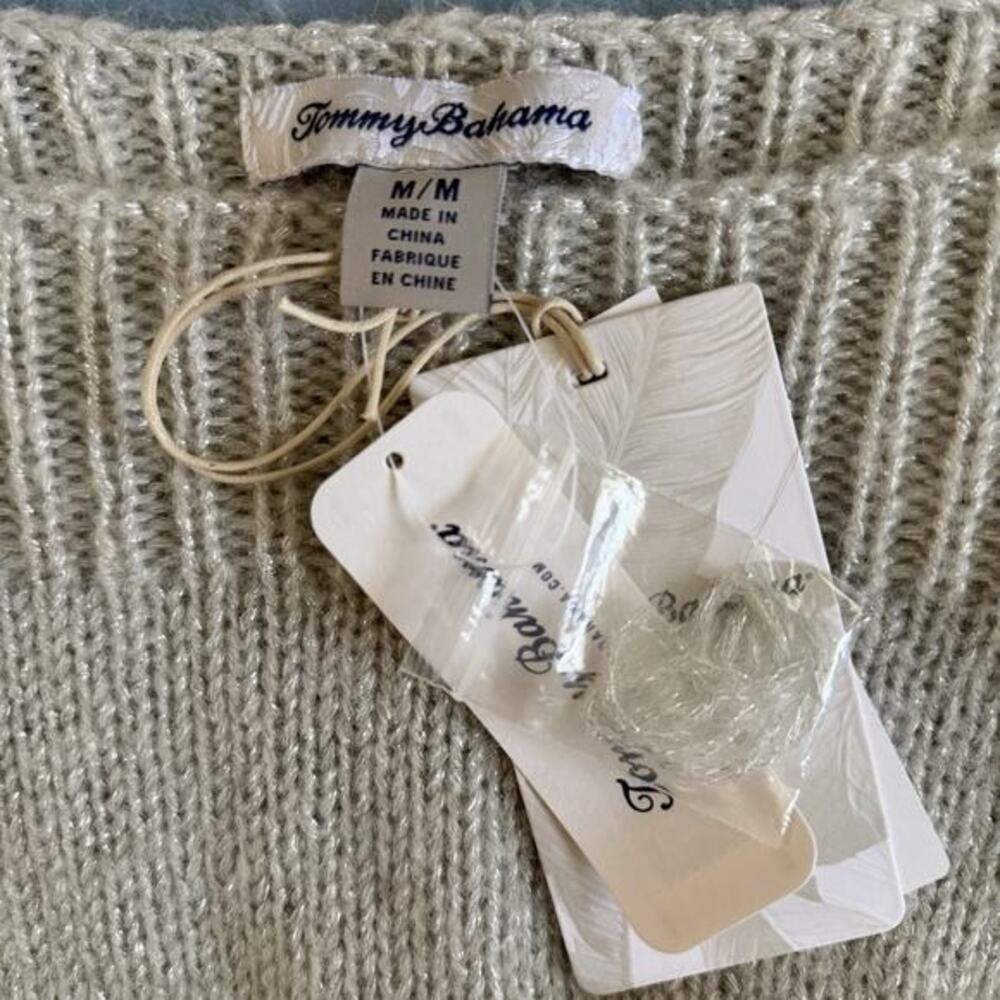 NWT Tommy Bahama Shimmer Balloon Sleeve White Silver Metallic Wool Blend Sweater - Picture 4 of 5